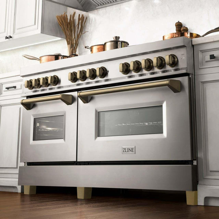 ZLINE 60 Inch Autograph Edition Dual Fuel Range In Stainless Steel with Champagne Bronze Accents RAZ-60-CB