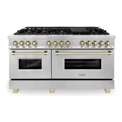 ZLINE 60 Inch Autograph Edition Dual Fuel Range In Stainless Steel with Gold Accents RAZ-60-G