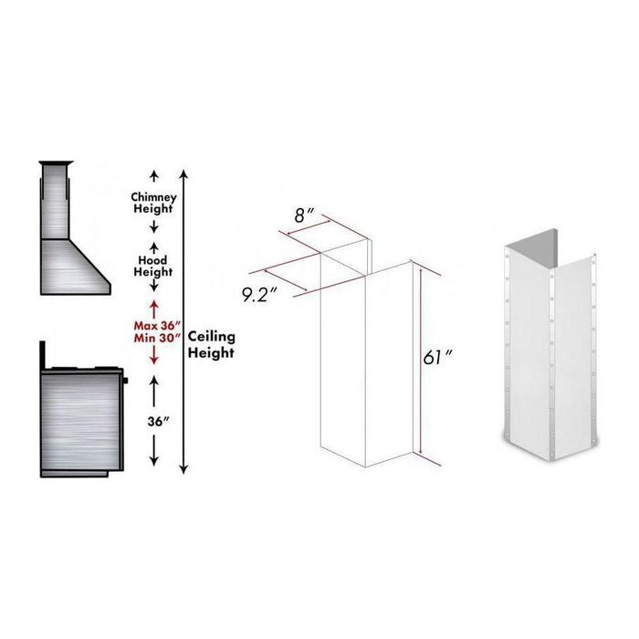 ZLINE 61 in. Stainless Steel Chimney Extension for Ceilings up to 12.5 ft, KB2-4SSXS-30-304-E