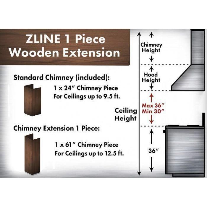 ZLINE 61 in. Wooden Chimney Extension for Ceilings up to 12.5 ft, 349DD-E