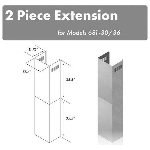 ZLINE Range Hood Accessories ZLINE 71 in. Chimney Extension for Ceilings up to 12 ft, 2PCEXT-681-30/36