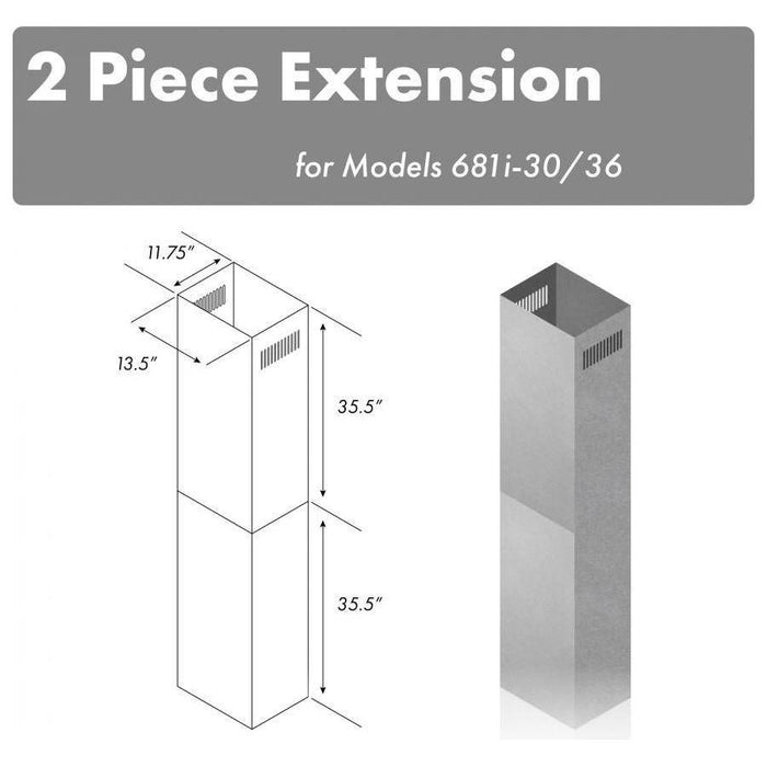 ZLINE 71 in. Chimney Extension for Ceilings up to 12 ft, 2PCEXT-681i-30/36