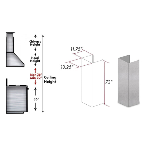 ZLINE 72 in. DuraSnow® Finished Stainless Steel Chimney Extension for Ceilings up to 12.5 ft., 8654-E