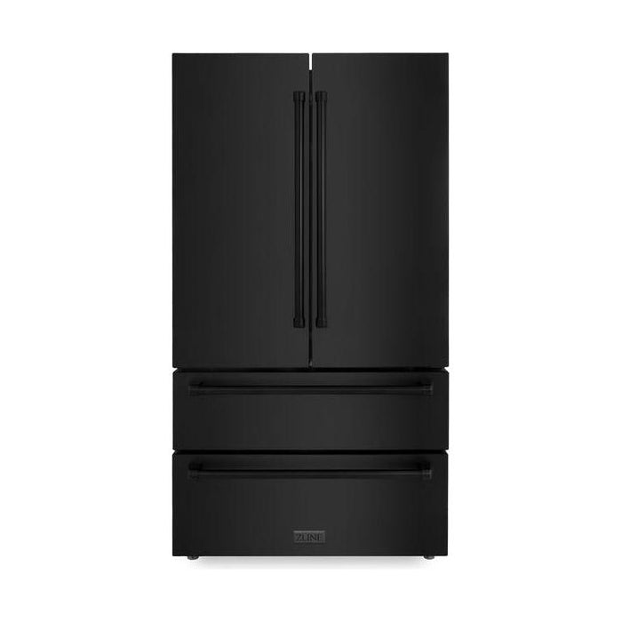 ZLINE Appliance Bundle - 36 in. Dual Fuel Range, Range Hood, Microwave Drawer, Refrigerator in Black Stainless, Bundle-4KPR-RABRH36-MW