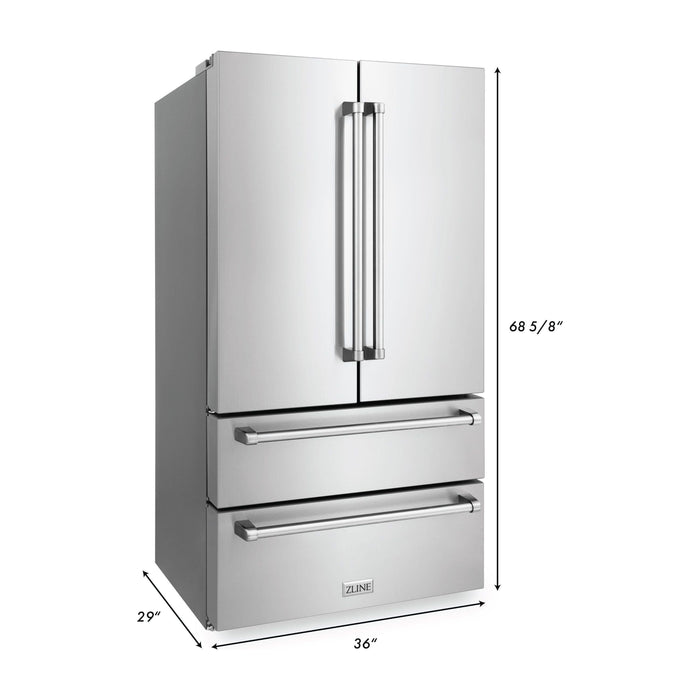 ZLINE Appliance Bundle - 36 in. Gas Range, Range Hood, 3 Rack Dishwasher, Refrigerator, Bundle-4KPR-RGRH36-DWV