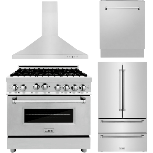 ZLINE Appliance Bundle - 36 in. Gas Range, Range Hood, 3 Rack Dishwasher, Refrigerator, Bundle-4KPR-RGRH36-DWV