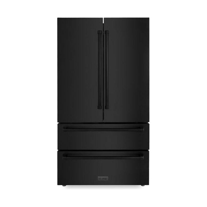 ZLINE Appliance Bundle - 36 in. Gas Range, Range Hood, Microwave Drawer, Refrigerator in Black Stainless, Bundle-4KPR-RGBRH36-MW