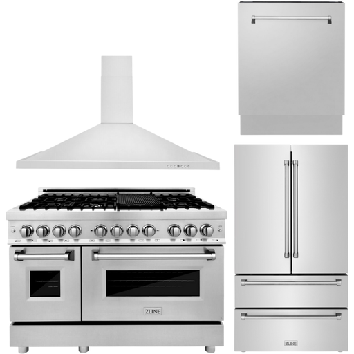 ZLINE Appliance Bundle- 48 in. Dual Fuel Range, Range Hood, 3 Rack Dishwasher, Refrigerator, Bundle-4KPR-RARH48-DWV