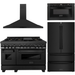 ZLINE Kitchen Appliance Packages ZLINE Appliance Bundle - 48 In. Gas Range, Refrigerator, Range Hood, Microwave Drawer in Black Stainless Steel, Bundle-4KPR-RGBRH48-MW