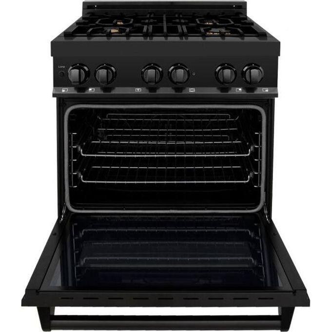 ZLINE Kitchen Appliance Packages ZLINE Appliance Package - 30" Gas Burner/Electric Oven, Microwave, Range Hood, Refrigerator With Water And Ice Dispenser, Dishwasher In Black Stainless Steel, 5KPRW-RABRH30-MWDWV
