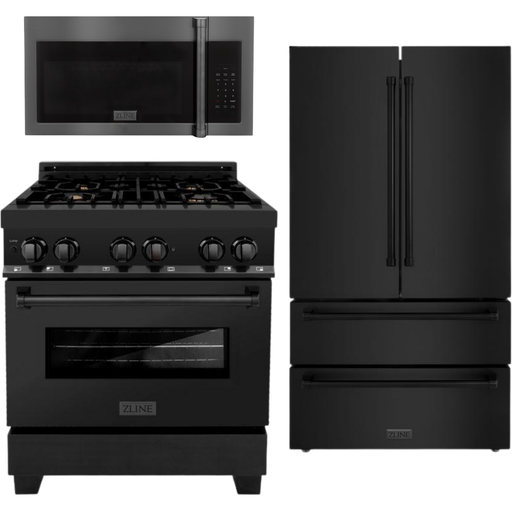 ZLINE Kitchen Appliance Packages ZLINE Appliance Package - 30 in. Dual Fuel Range, Microwave, Refrigerator in Black Stainless, 3KPR-RABOTRH30