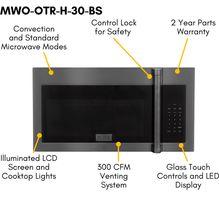 ZLINE Appliance Package - 30 in. Dual Fuel Range, Microwave, Refrigerator in Black Stainless, 3KPR-RABOTRH30