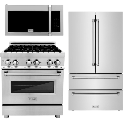 ZLINE Appliance Package - 30 in. Dual Fuel Range, Over-the-Range Microwave, Refrigerator, 3KPR-RAOTRH30