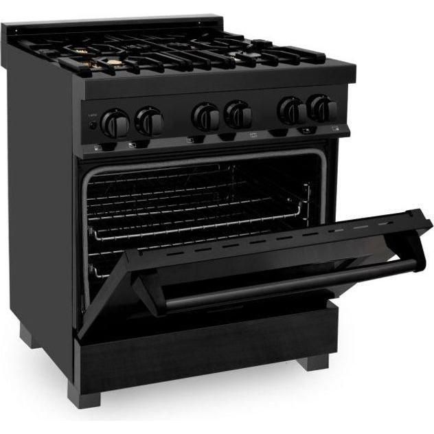 ZLINE Appliance Package - 30 In. Dual Fuel Range, Range Hood, Dishwasher in Black Stainless Steel, 3KP-RABRH30-DWV