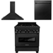 ZLINE Appliance Package - 30 In. Dual Fuel Range, Range Hood, Dishwasher in Black Stainless Steel, 3KP-RABRH30-DWV