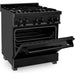 ZLINE Appliance Package - 30 In. Dual Fuel Range, Range Hood, Microwave Oven in Black Stainless Steel, 3KP-RABRHMWO-30