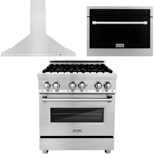 ZLINE Kitchen Appliance Packages ZLINE Appliance Package - 30 In. Dual Fuel Range, Range Hood, Microwave Oven in Stainless Steel, 3KP-RARHMWO-30