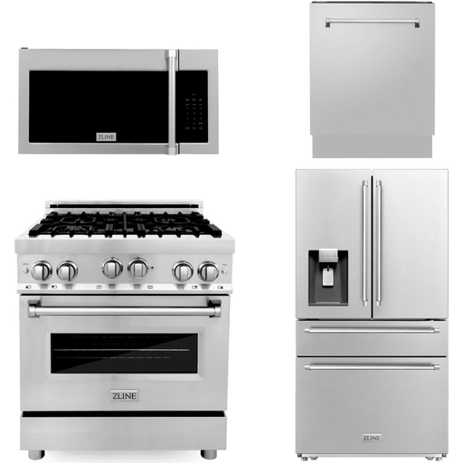 ZLINE Kitchen Appliance Packages ZLINE Appliance Package - 30 In. Dual Fuel Range, Refrigerator with Water and Ice Dispenser, Microwave and Dishwasher in Stainless Steel, 4KPRW-RAOTRH30-DWV