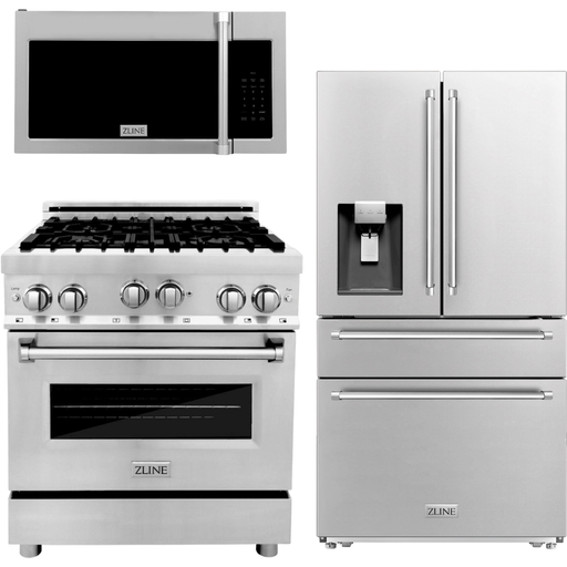 ZLINE Kitchen Appliance Packages ZLINE Appliance Package - 30 In. Dual Fuel Range, Refrigerator with Water and Ice Dispenser, Over the Range Microwave, 3KPRW-RAOTRH30