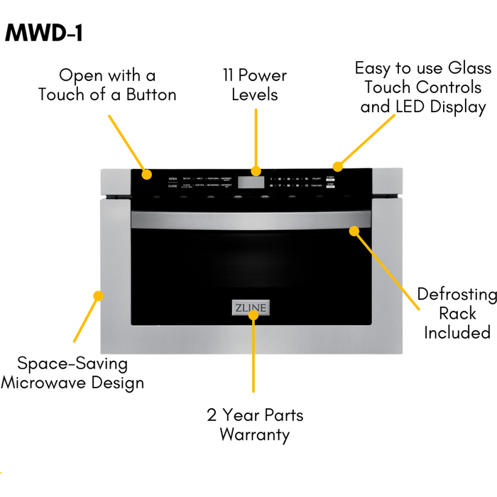 ZLINE Appliance Package - 30 in. Gas Range, 30 in. Range Hood, Microwave Drawer, 3 Rack Dishwasher, Refrigerator, 5KPR-RGRH30-MWDWV