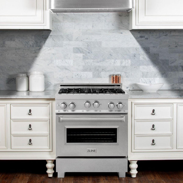 ZLINE Kitchen Appliance Packages ZLINE Appliance Package - 30 In. Gas Range and Over the Range Microwave in DuraSnow® Stainless Steel, 2KP-RGSOTRH30