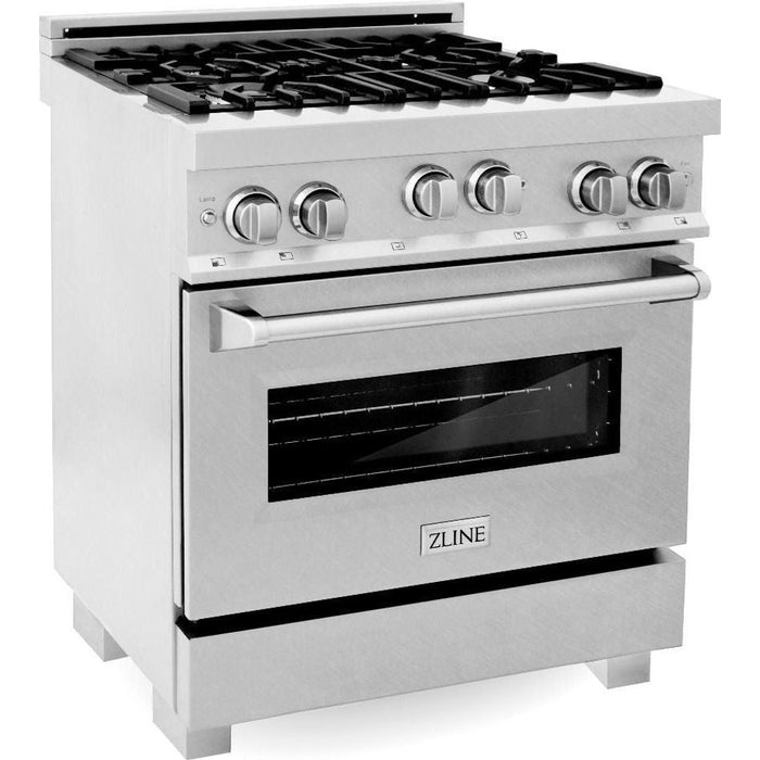 ZLINE Appliance Package - 30 In. Gas Range and Over the Range Microwave in DuraSnow® Stainless Steel, 2KP-RGSOTRH30