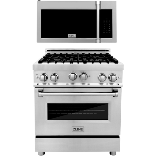 ZLINE Kitchen Appliance Packages ZLINE Appliance Package - 30 In. Gas Range and Over-The-Range Microwave in Stainless Steel, 2KP-RGOTRH30