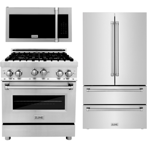 ZLINE Kitchen Appliance Packages ZLINE Appliance Package - 30 in. Gas Range, Over-the-Range Microwave, Refrigerator, 3KPR-RGOTRH30