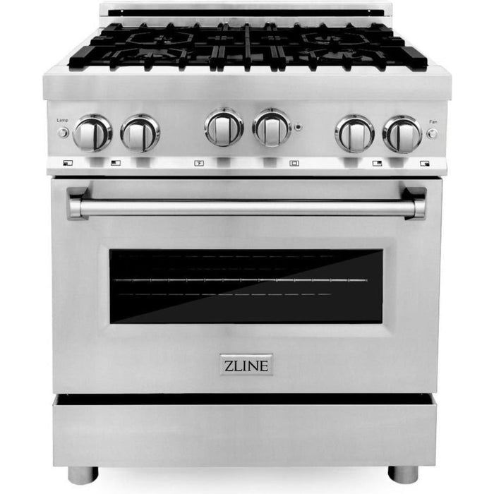 ZLINE Appliance Package - 30 In. Gas Range, Over-the-Range Microwave, Refrigerator, 3KPRW-RGOTRH30