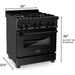 ZLINE Appliance Package - 30 In. Gas Range, Range Hood, Dishwasher in Black Stainless Steel, 3KP-RGBRH30-DWV