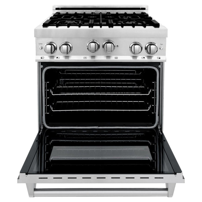 ZLINE Kitchen Appliance Packages ZLINE Appliance Package - 30 In. Gas Range, Range Hood, Microwave Drawer, Refrigerator with Water and Ice Dispenser and Dishwasher in Stainless Steel, 5KPRW-RGRH30-MWDWV