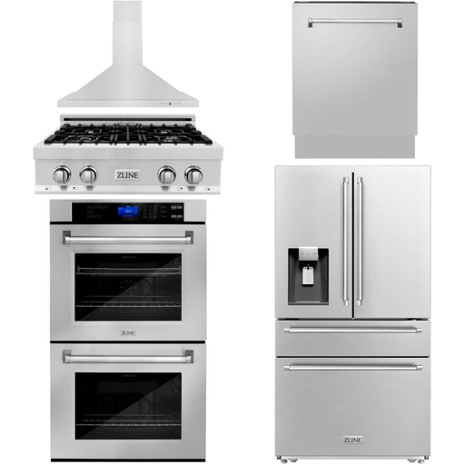 ZLINE Kitchen Appliance Packages ZLINE Appliance Package - 30 In. Gas Rangetop, Range Hood, Refrigerator with Water and Ice Dispenser, Dishwasher and Double Wall Oven in Stainless Steel, 5KPRW-RTRH30-AWDDWV