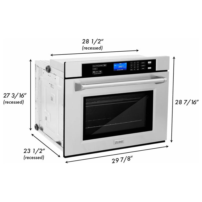 ZLINE Appliance Package - 30 In. Gas Rangetop, Range Hood, Refrigerator with Water and Ice Dispenser, Dishwasher and Wall Oven in Stainless Steel, 5KPRW-RTRH30-AWSDWV