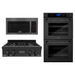 ZLINE Appliance Package - 30 in. Professional Double Wall Oven, 30 in. Rangetop, Over The Range Convection Microwave With Modern Handle In Black Stainless Steel, 3KP-RTBOTR30-AWD