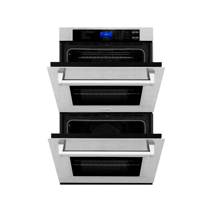 ZLINE Appliance Package - 30 in. Professional Double Wall Oven, 36 in. Rangetop, Over The Range Convection Microwave In DuraSnow® Stainless Steel, 3KP-RTSOTR30-AWD