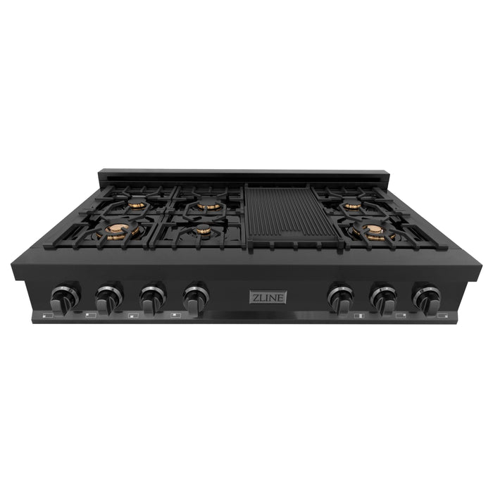 ZLINE Appliance Package - 30 in. Professional Double Wall Oven, 48 in. Rangetop, Range Hood In Black Stainless Steel, 3KP-RTBRH48-AWD