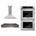 ZLINE Appliance Package - 30 in. Professional Double Wall Oven, 48 in. Rangetop, Range Hood In DuraSnow® Stainless Steel, 3KP-RTSRH48-AWD