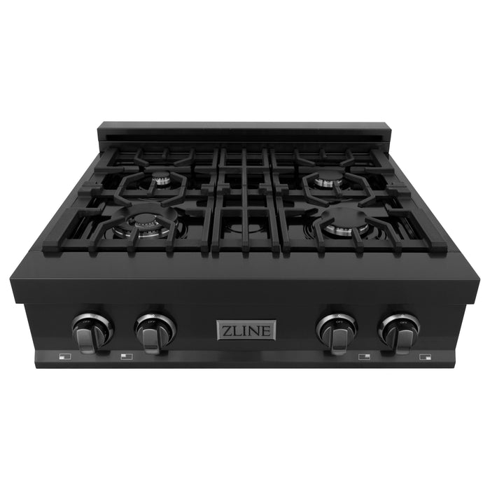 ZLINE Appliance Package - 30" Professional Double Wall Oven, 30" Rangetop, Range Hood In Black Stainless Steel, 3KP-RTBRH30-AWD