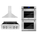 ZLINE Appliance Package - 30" Professional Double Wall Oven, 30" Rangetop, Range Hood In Stainless Steel, 3KP-RTRH30-AWD