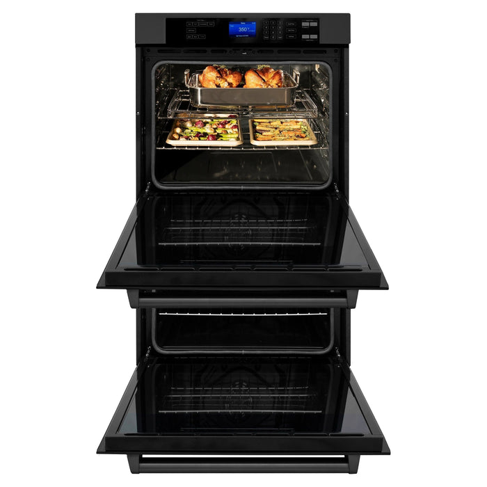 ZLINE Appliance Package - 30" Professional Double Wall Oven, 36" Rangetop, Range Hood In Black Stainless Steel, 3KP-RTBRH36-AWD