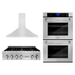 ZLINE Appliance Package - 30" Professional Double Wall Oven, 36" Rangetop, Range Hood In Stainless Steel, 3KP-RTRH36-AWD