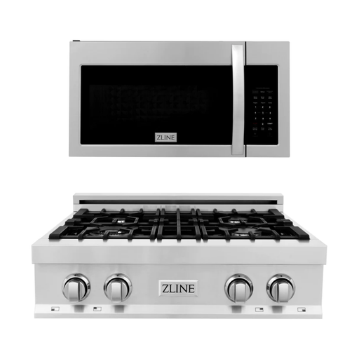 ZLINE Kitchen Appliance Packages ZLINE Appliance Package - 30" Rangetop, Over The Range Convection Microwave With Modern Handle In Stainless Steel, 2KP-RTOTR30