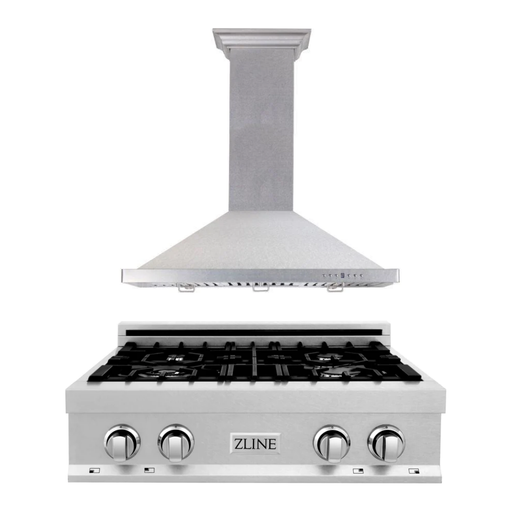 ZLINE Appliance Package - 30" Rangetop With 4 Gas Burners, Range Hood in DuraSnow® Stainless Steel, 2KP-RTSRH30