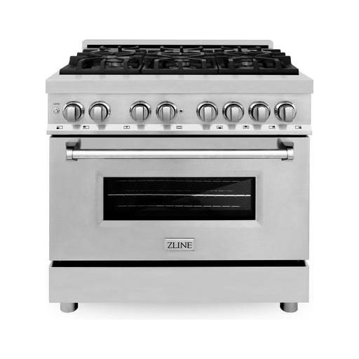 ZLINE Kitchen Appliance Packages ZLINE Appliance Package - 36" Dual Fuel Range, Range Hood, Microwave Drawer, Dishwasher, Refrigerator with Water and Ice Dispenser, 5KPRW-RARH30-MWDWM