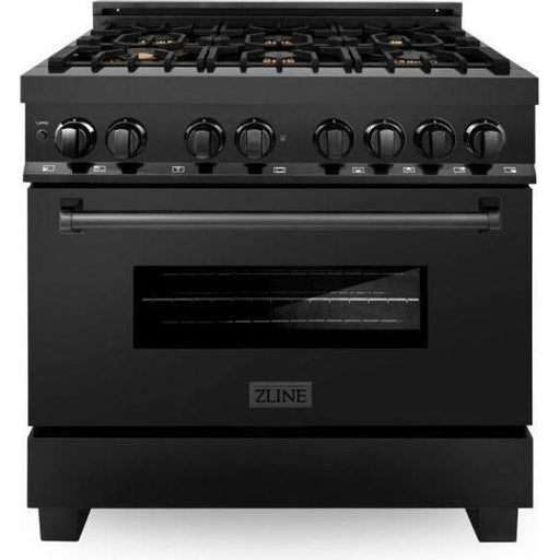 ZLINE Appliance Package - 36 In. Dual Fuel Range, Range Hood, Dishwasher in Black Stainless Steel, 3KP-RABRH36-DWV