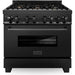 ZLINE Appliance Package - 36 In. Dual Fuel Range with Brass Burners, Range Hood, Microwave Oven in Black Stainless Steel, 3KP-RABRHMWO-36