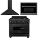 ZLINE Appliance Package - 36 In. Dual Fuel Range with Brass Burners, Range Hood, Microwave Oven in Black Stainless Steel, 3KP-RABRHMWO-36