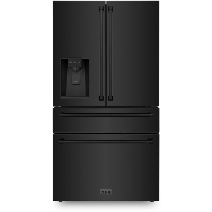 ZLINE Appliance Package - 36 in. Gas Burner/Electric Oven, Range Hood, Refrigerator With Water And Ice Dispenser, Dishwasher And Microwave In Black Stainless Steel, 5KPRW-RABRH36-MWDWV