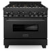 ZLINE Appliance Package - 36 In. Gas Range, Range Hood, Dishwasher in Black Stainless Steel, 3KP-RGBRH36-DWV