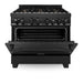 ZLINE Appliance Package - 36 In. Gas Range with Brass Burners, Range Hood, Microwave Oven in Black Stainless Steel, 3KP-RGBRHMWO-36